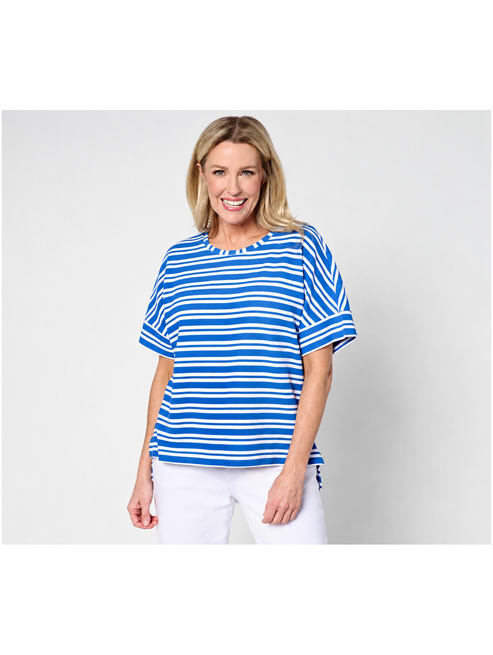 Women with Control Attitudes by Renee Stripe Textured Knit Tee, Size Petite 1X